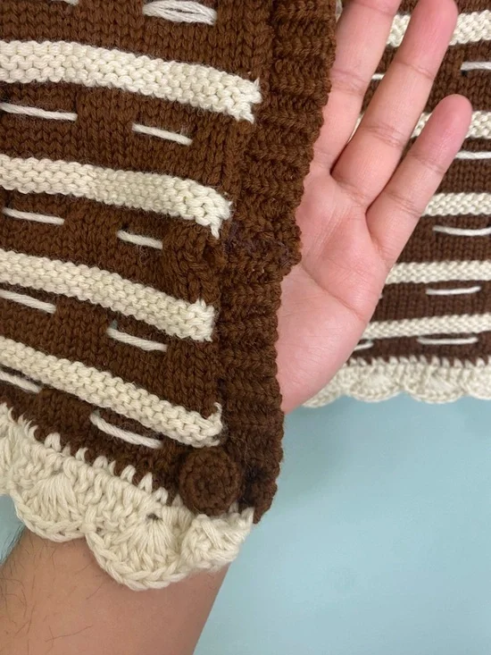 Mandinga Moka Cardigan Brown Cream Wool Small FLAWED FLAWED - Picture 5 of 9